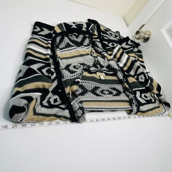One World Women's Aztec Print Knit‎ Hooded Cardigan Size 1X Open Front Fall - Picture 7 of 9